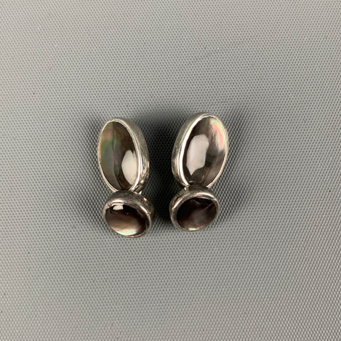 Boutons de manchette ovales en argent sterling irisé VINTAGE en argent