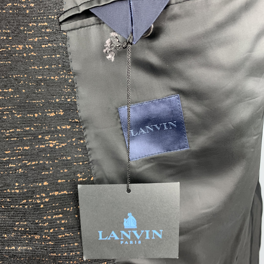 LANVIN Black & Copper Heather Textured Notch Lapel Sport Coat