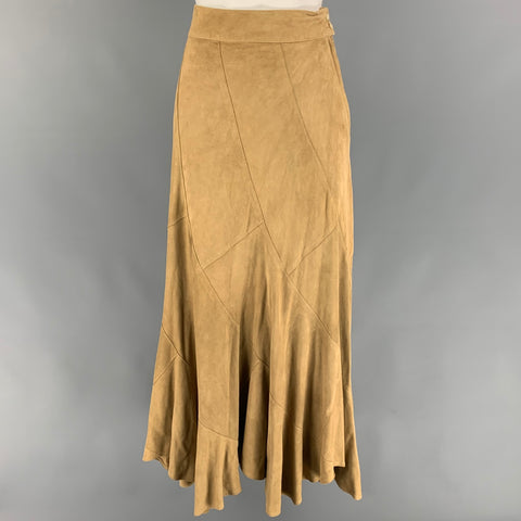 RALPH LAUREN Blue Label Talla 6 Falda larga de ante color canela