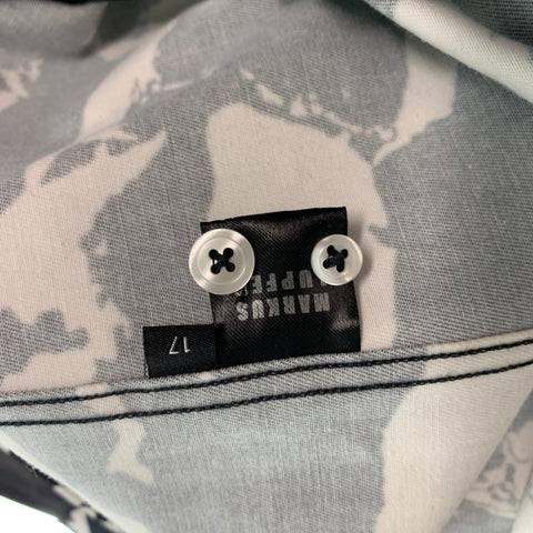 MARKUS LUPFER Size L Black White Print Cotton Button Up Long Sleeve Shirt