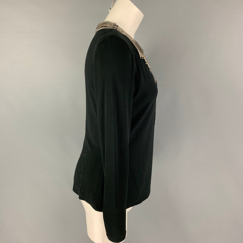 RALPH LAUREN Collection Size 6 Black Silver Viscose Embellishment Dress Top