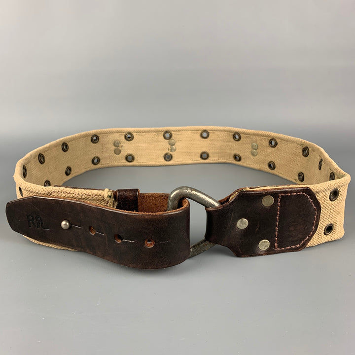 RRL by RALPH LAUREN Size 34 Brown Khaki Studded Leather Canvas Belt