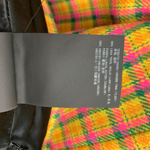 BALENCIAGA FW 2018 Size 4 Yellow & Pink Check Print Wool / Viscose High Waisted Midi Skirt