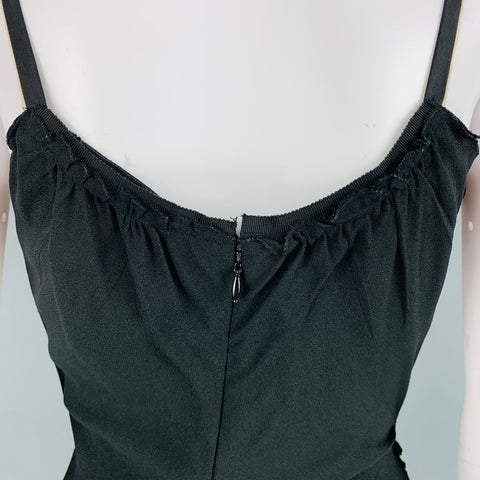 PRADA Taille 2 Robe à bretelles spaghetti froncées en viscose et acétate noir