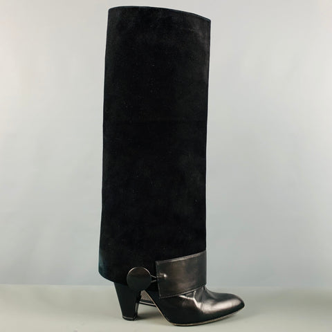 TE' CASAN Botas sin cordones de materiales mixtos de ante negro talla 7