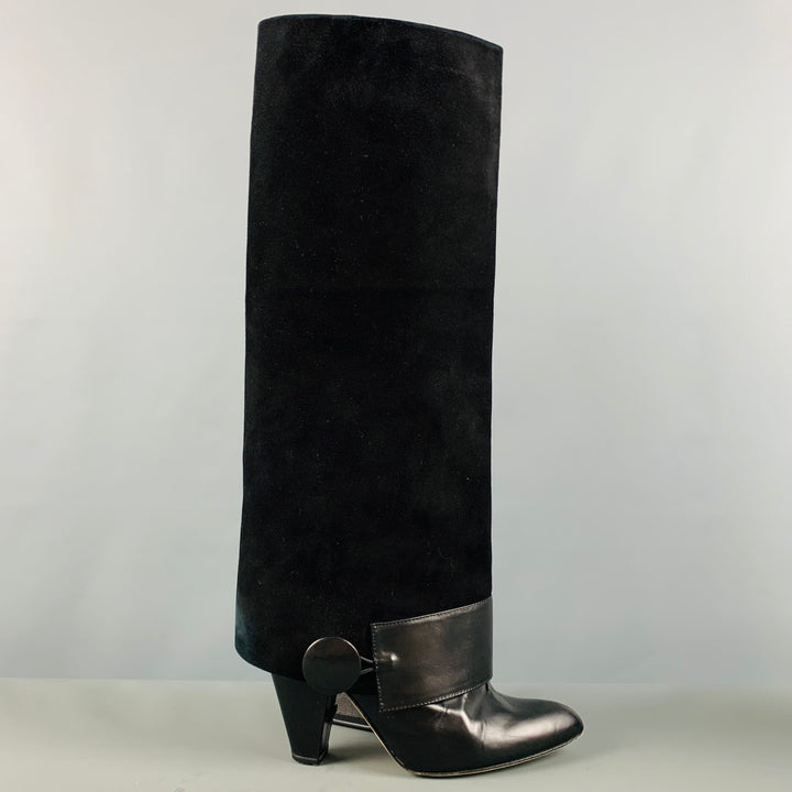 TE' CASAN Size 7 Black Suede Mixed Materials Pull On Boots