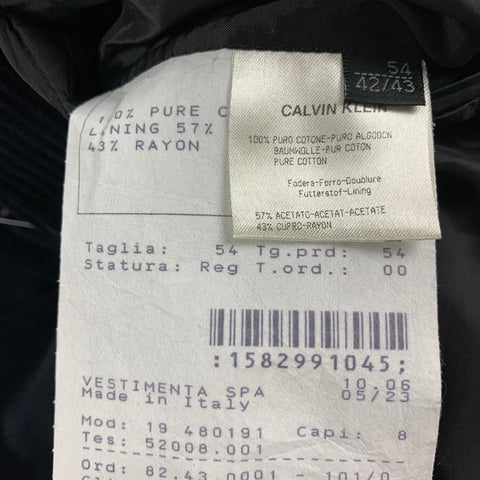 CALVIN KLEIN COLLECTION Size 44 Black Corduroy Cotton Sport Coat