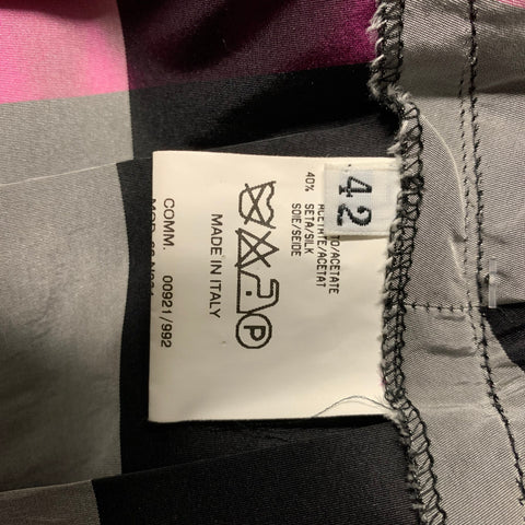 BALMAIN Size 6 Pink, Purple, Black & Grey Silk Checkered Pleated Long Skirt