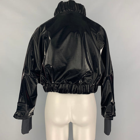 NYLORA Talla L Chaqueta corta de charol sintético de poliéster sólido negro