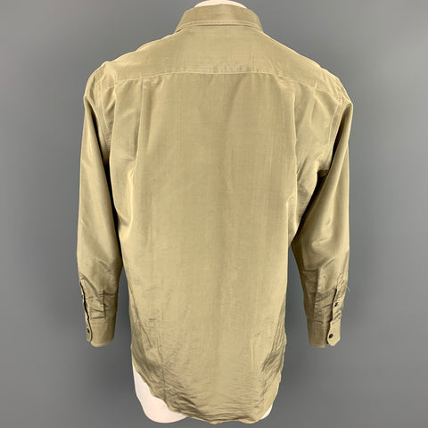 LOEWE Talla L Camisa de manga larga con botones de poliéster / seda brillante verde oliva