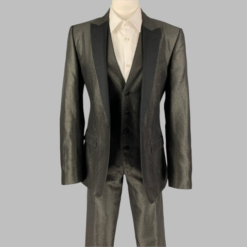 DOLCE & GABBANA Size 36 Black Gold Metallic Acetate Blend 3 Piece Tuxedo Suit