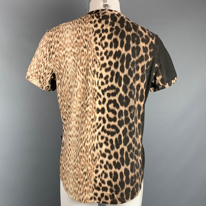 JUST CAVALLI Size XL Tan & Black Leopard  Print Cotton T-shirt