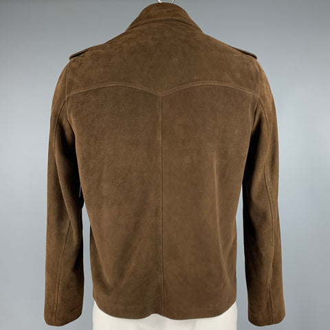 SAINT LAURENT Size 44 Brown Leather Epaulettes Jacket