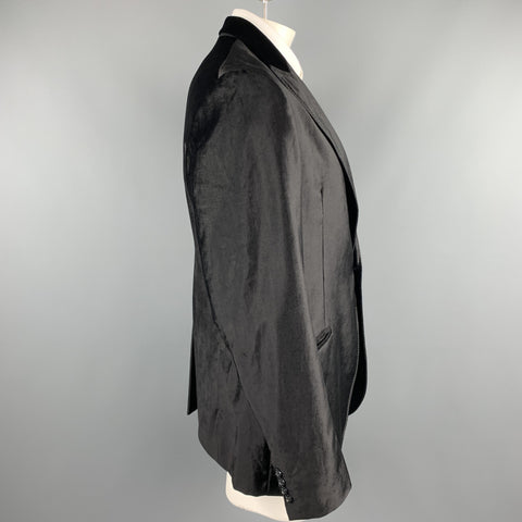 EMPORIO ARMANI Size 44 Black Velvet Peak Lapel Blazer