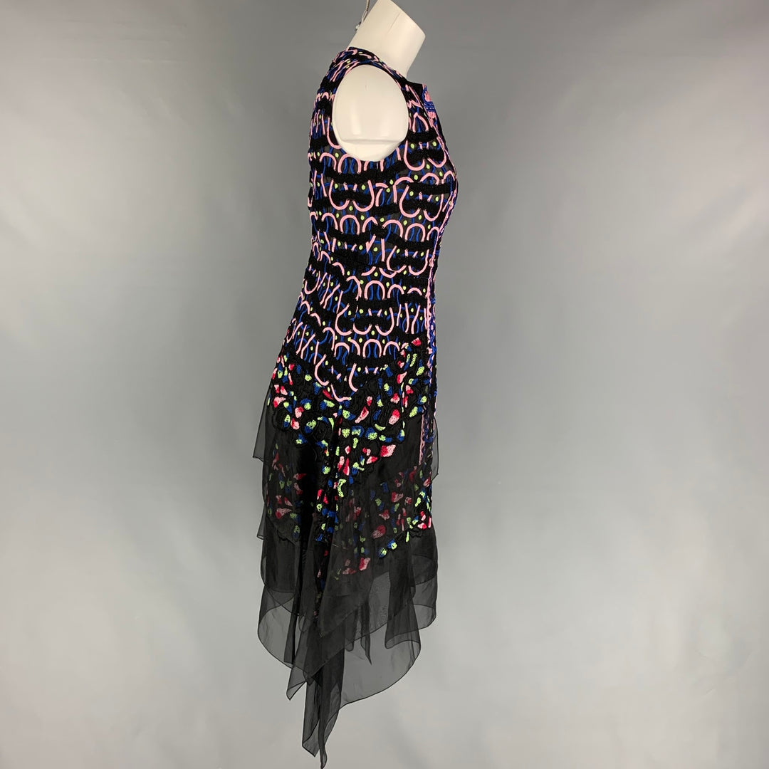 PETER PILOTTO Size M Multi-Color Silk Embroidered Sleeveless Cocktail Dress