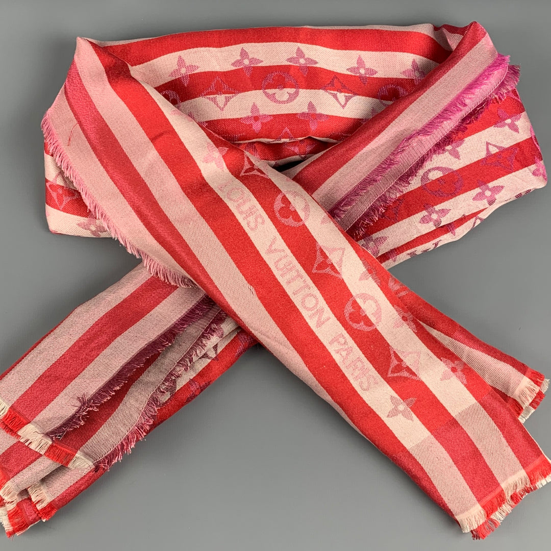 LOUIS VUITTON Red White Stripe Silk Blend Scarves & Shawls