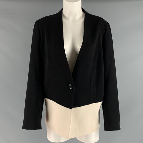 ESCADA Taille 14 Blazer en laine crème noire Eastane Color Block