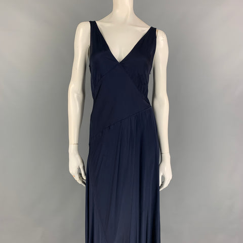 POLO by RALPH LAUREN Vestido largo con cuello en V, sin mangas, de viscosa azul marino, talla 6