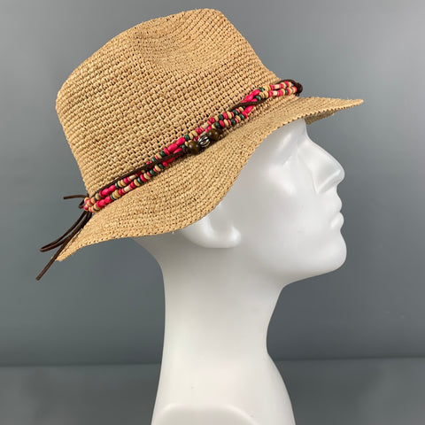 KOORINGAL Size 57 Beige Fuchsia Woven Raffia Hat