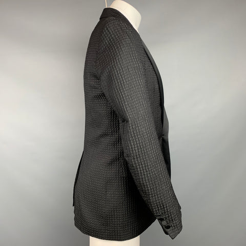 LANVIN Size 38 Regular Black Textured Silk / Polyester Peak Lapel Sport Coat
