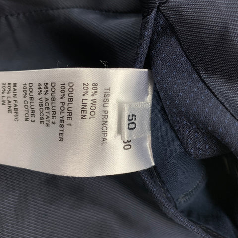 CARVEN Size 40 Navy Textured Wool Linen Peak Lapel Sport Coat