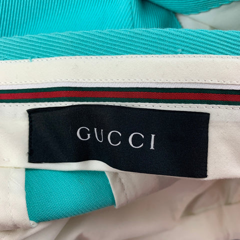 GUCCI Size 38 Teal Textured Cotton Notch Lapel Suit