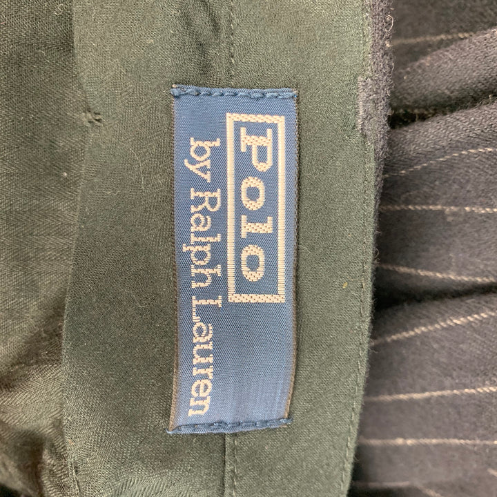 POLO par RALPH LAUREN Taille 33 Pantalon décontracté en laine mélangée à fines rayures blanches marine