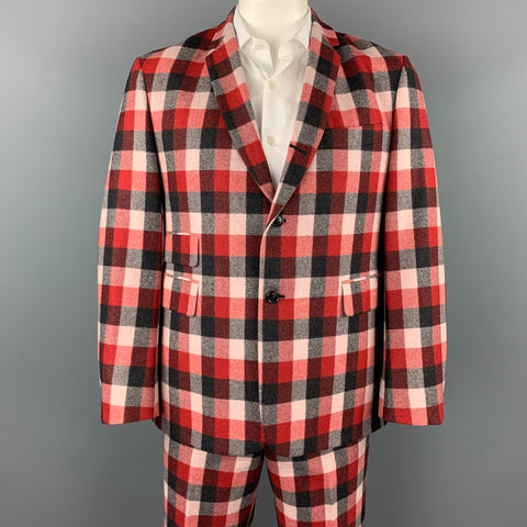 BLACK FLEECE Size 42 Red & Grey Plaid Wool Notch Lapel Shorts Suit