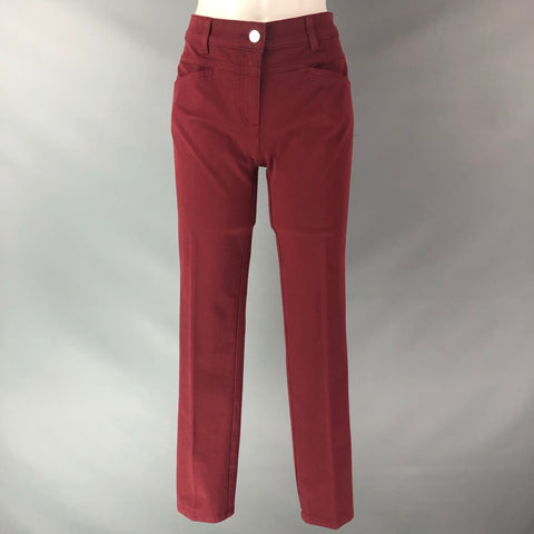 ESCADA Taille 4 Pantalon habillé uni en coton et élasthanne bordeaux