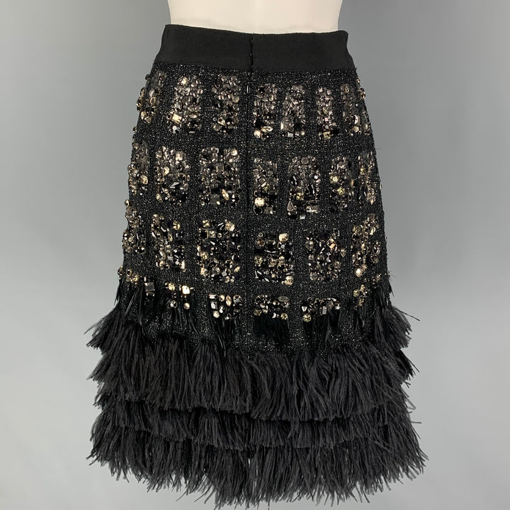 GIAMBATTISTA VALLI COUTURE Size M Black Cotton Blend Feathers Pencil Skirt