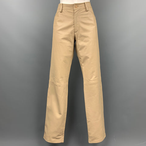 DOLCE &amp; GABBANA Talla 12 Pantalón de vestir de cuero cosido en beige