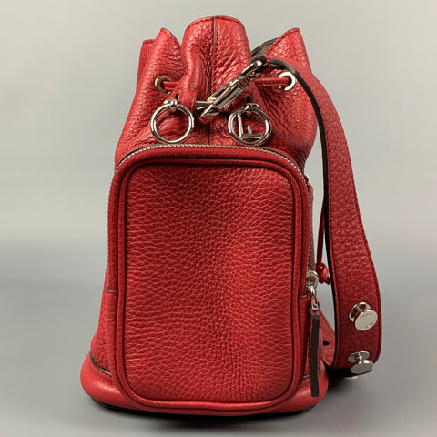 FENDI Red Pebble Grain Calfskin Leather Mon Tresor Bucket Bag
