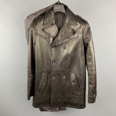 NEIL BARRETT Size M Brown Leather Double Breasted Trench Coat