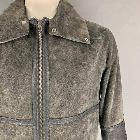 LOUIS VUITTON Size 44 Grey Suede Leather Zip Up Jacket