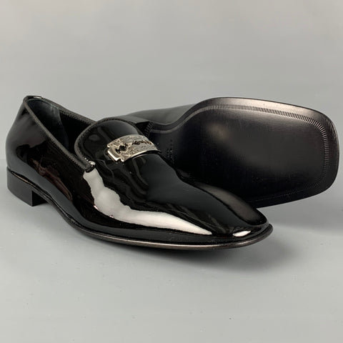 JOHN RICHMOND Size 9.5 Black Leather Slip On Razor Belt Loafers
