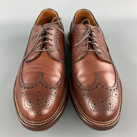 ALDEN Talla 10.5 Zapatos brogue con cordones y alas de cuero marrón