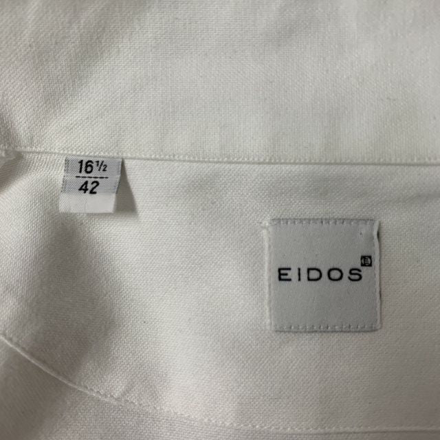 EIDOS Size L White Solid Cotton Camp Short Sleeve Shirt