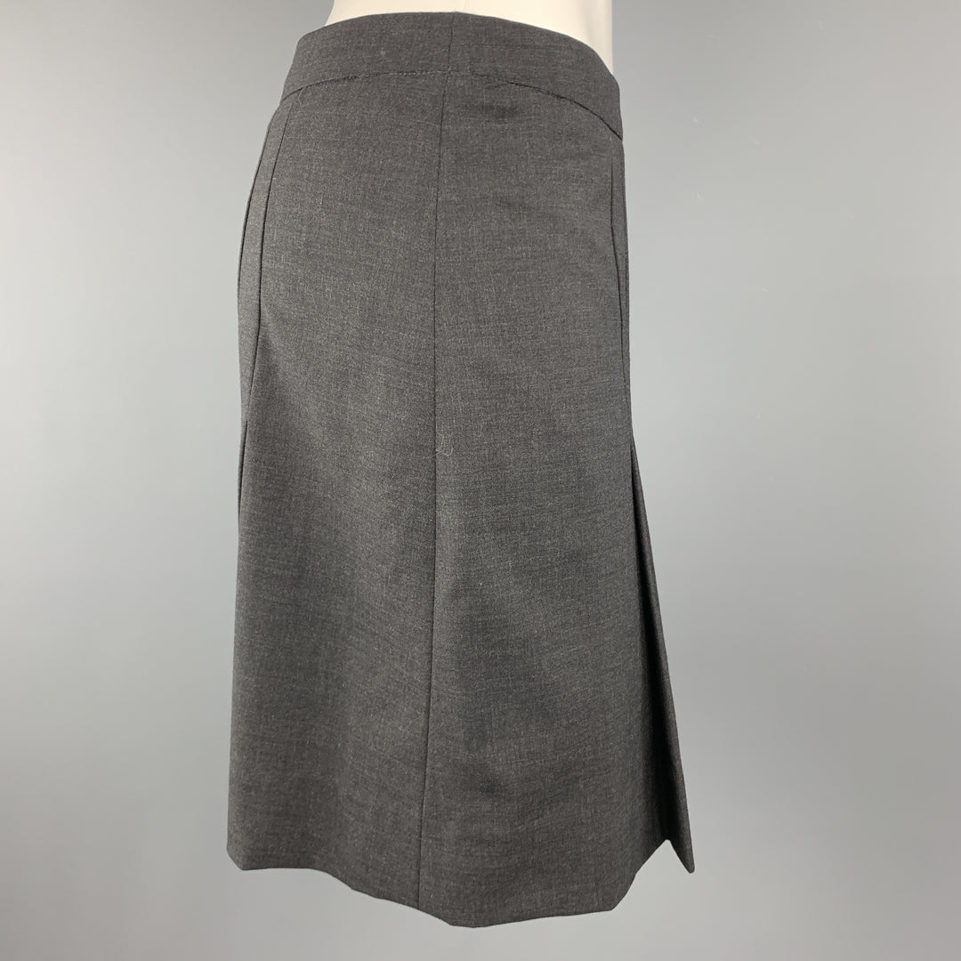 CELINE Size 4 Grey Wool Blend Pleated  Skirt