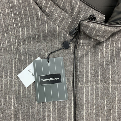 ERMENEGILDO ZEGNA 52 Taupe Pinstripe Leather Trimmed Reversible Vest NWT