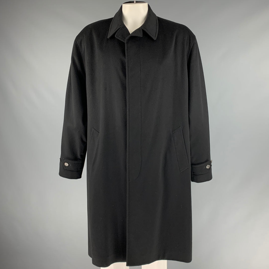 FACONNABLE Size 48 Black Cashmere Hidden Buttons Coat