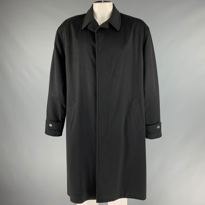 FACONNABLE Size 48 Black Cashmere Hidden Buttons Coat