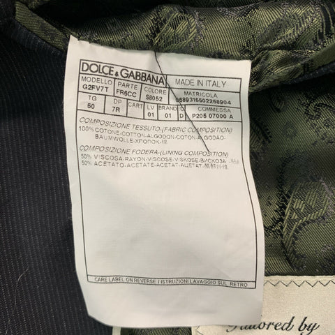 DOLCE & GABBANA Size 40 Pinstripe Charcoal Cotton Notch Lapel Sport Coat