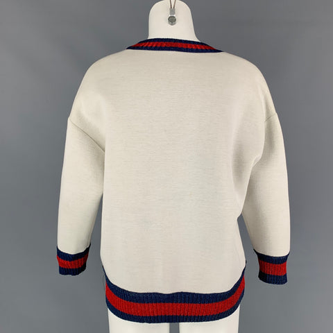 GUCCI Size L Beige Cotton GG Ice Skull Print Pullover Womens Sweater