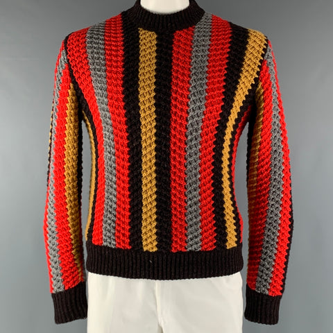 SALVATORE FERRAGAMO Size L Brown Orange Stripe Cashmere Wool Sweater