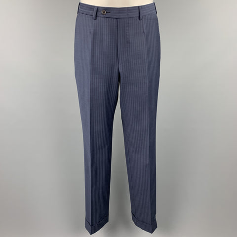 ERMENEGILDO ZEGNA 40 Regular Navy Stripe Wool Notch Lapel 3 Piece Suit