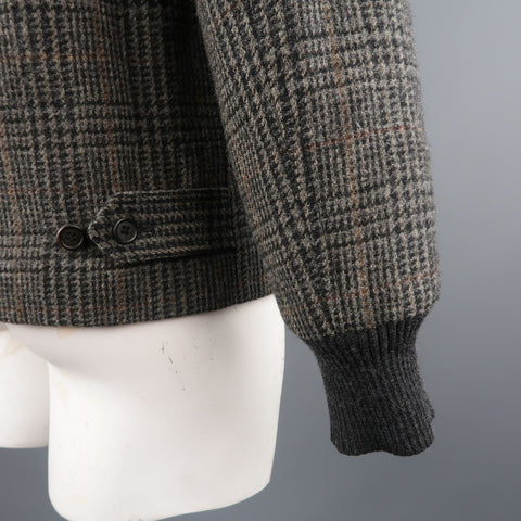 MARC JACOBS 42 Grey & Black Plaid Wool Bomber Jacket
