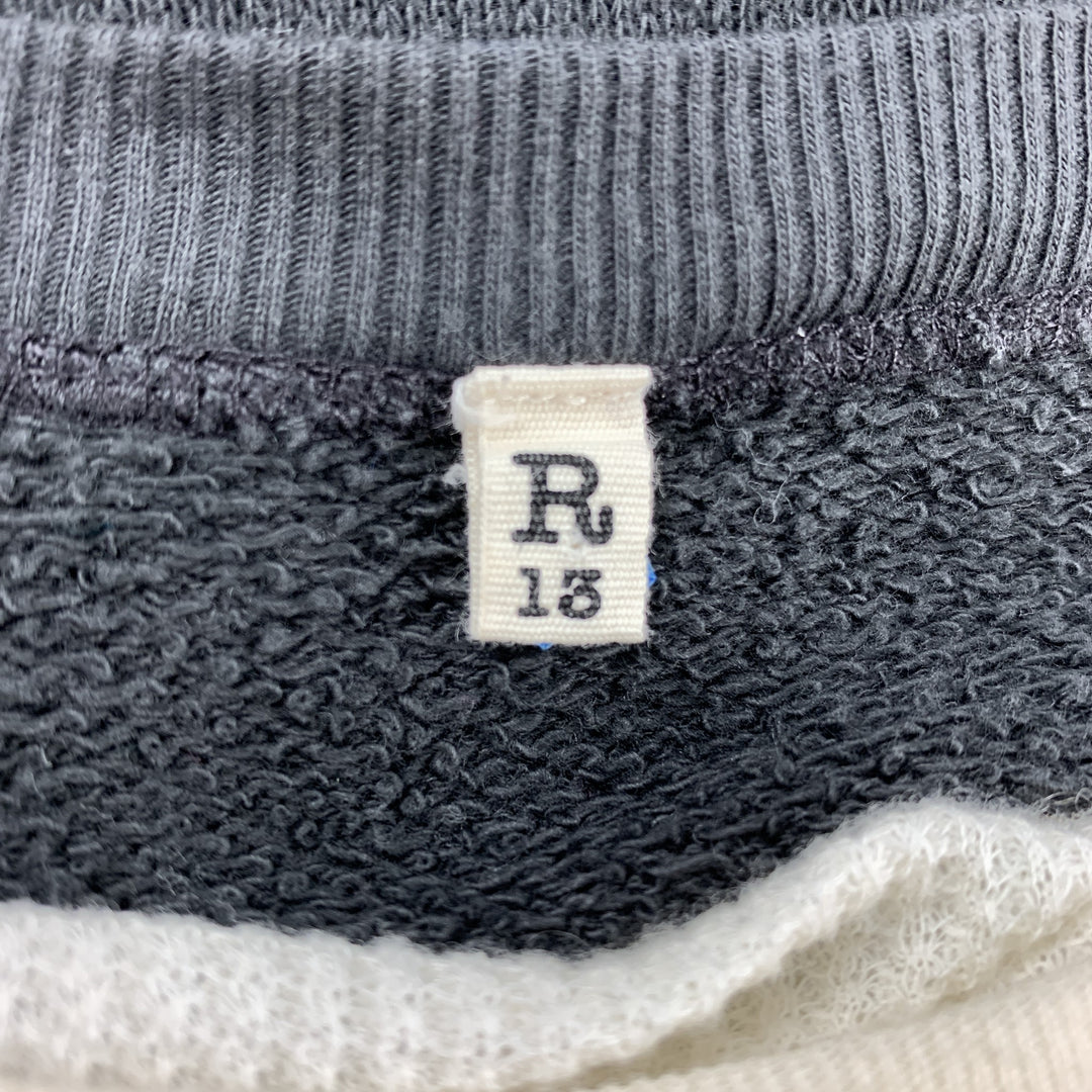 R13 Size L Charcoal & Beige Distressed Cotton Crew-Neck Double Layer Sweatshirt