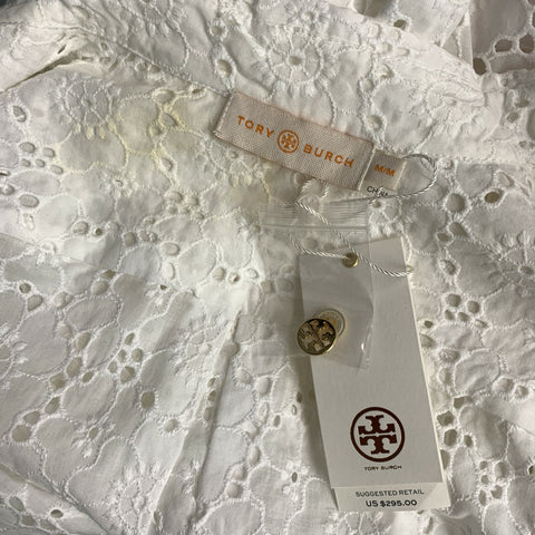 TORY BURCH Chemise à patte cachée en coton à œillets blancs Taille M