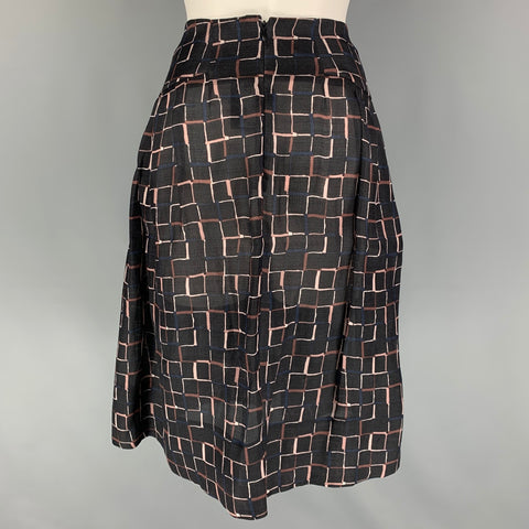 MARNI Size 6 Black Taupe Silk Wool Pleated Skirt