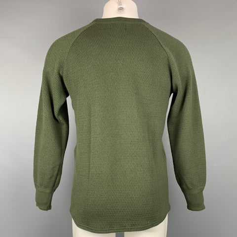 STEVENSON OVERALL CO. Size L Olive Waffle Knit Wool Crew-Neck Pullover